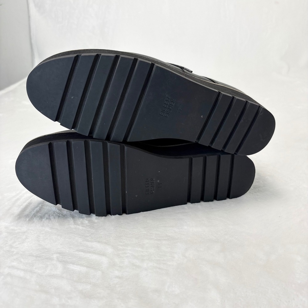 Eileen Fisher Eddy Black Leather Platform Oxford Shoes 11 Dark Academia Chunky - Picture 7 of 10